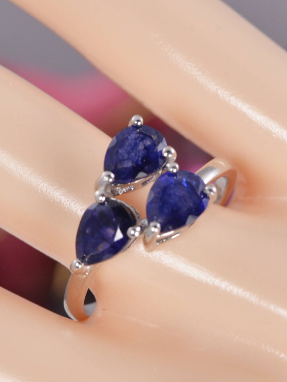 Natural Blue Sapphire Ring Real 925 Sterling Silver sz 8